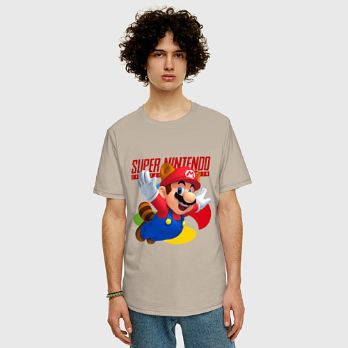 Мужская футболка оверсайз SNES - Mario / Миндальный – фото 3
