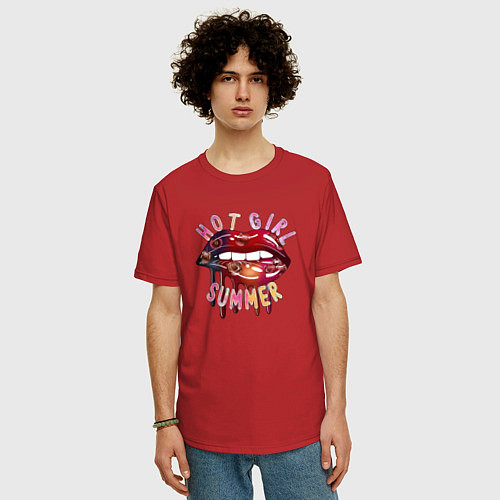Мужская футболка оверсайз HOT GIRL SUMMER / Красный – фото 3