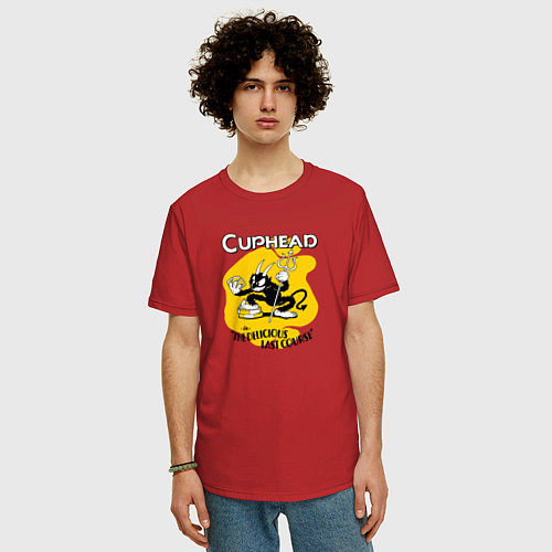 Мужская футболка оверсайз Cuphead - дьявол / Красный – фото 3
