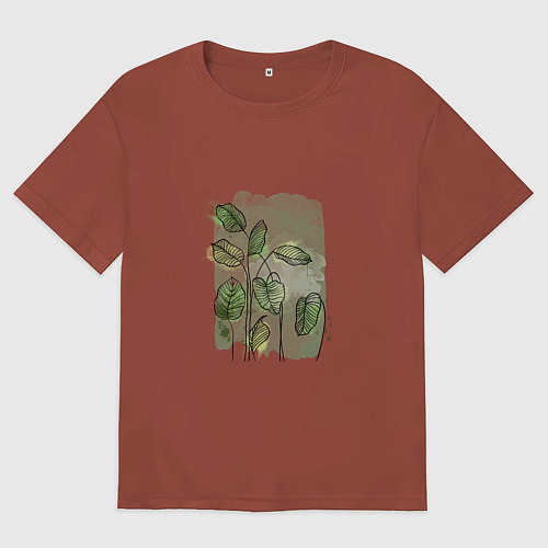 Мужская футболка оверсайз Нежные листья на акварельном фоне / Кирпичный – фото 1