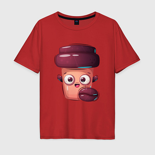 Мужская футболка оверсайз Довольный стакан с кофе / Красный – фото 1