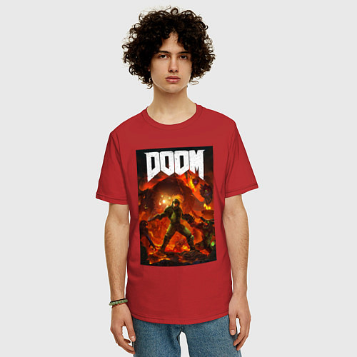 Мужская футболка оверсайз Doom slayer - hell / Красный – фото 3