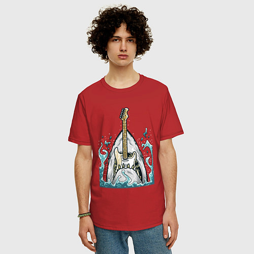 Мужская футболка оверсайз Акула и Гитара / Красный – фото 3