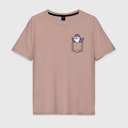 Мужская футболка оверсайз Пингвин в кармашке / Пыльно-розовый – фото 1