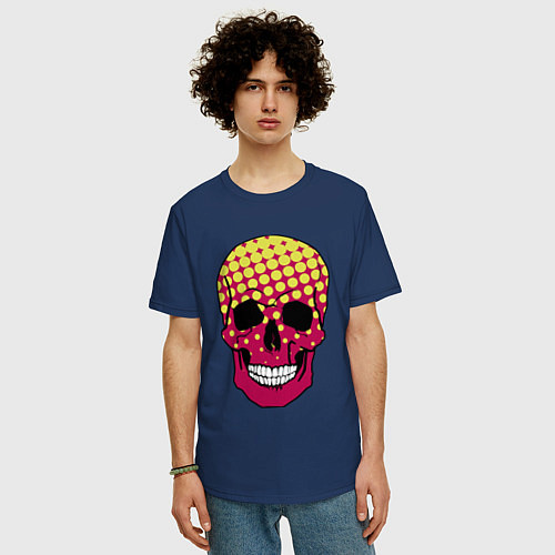 Мужская футболка оверсайз Pop-art skull / Тёмно-синий – фото 3