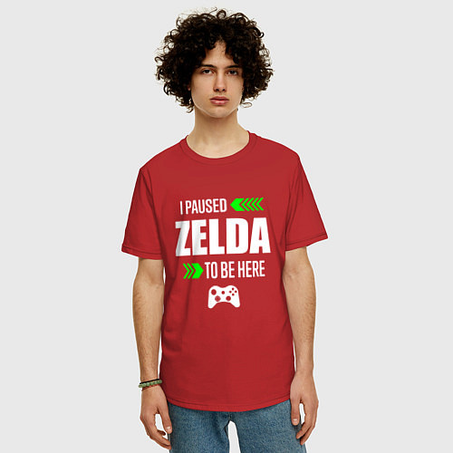 Мужская футболка оверсайз I Paused Zelda To Be Here с зелеными стрелками / Красный – фото 3