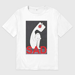 Футболка оверсайз мужская Грустяш слушает музыку, цвет: белый