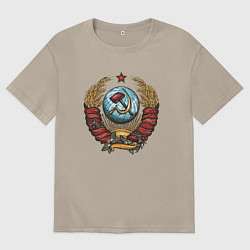 Футболка оверсайз мужская Серп и молот СССР, цвет: миндальный