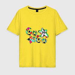 Футболка оверсайз мужская Go-Go Аппликация разноцветные буквы, цвет: желтый