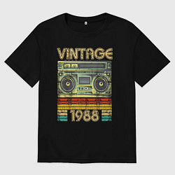 Футболка оверсайз мужская Винтаж 1988 аудиомагнитофон, цвет: черный