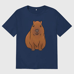 Футболка оверсайз мужская Капибара сидит и радуется, цвет: тёмно-синий