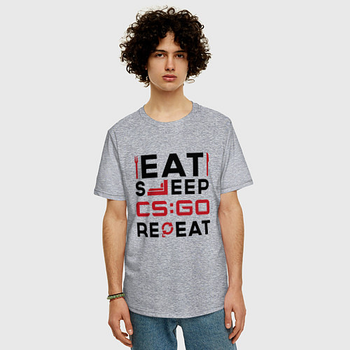 Мужская футболка оверсайз Надпись: eat sleep Counter Strike repeat / Меланж – фото 3
