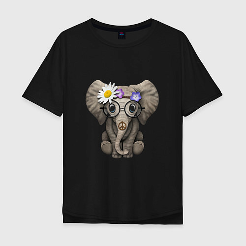 Мужская футболка оверсайз Мир - Слон / Черный – фото 1