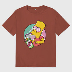 Футболка оверсайз мужская Барт Симпсон пьёт лимонад, цвет: кирпичный