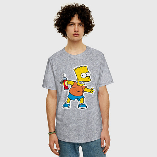Мужская футболка оверсайз Барт Симпсон с баплончиком для граффити / Меланж – фото 3
