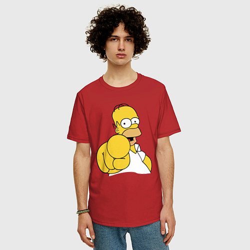 Мужская футболка оверсайз Гомер Симпсон указывает пальцем / Красный – фото 3