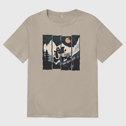 Футболка оверсайз мужская Оранжевая луна и лесное ралли, цвет: миндальный