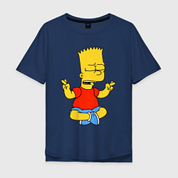 Футболка оверсайз мужская Барт Симпсон - сидит со скрещенными пальцами, цвет: тёмно-синий