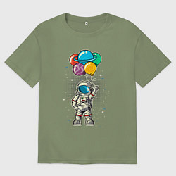 Футболка оверсайз мужская Космонавт на воздушных шариках, цвет: авокадо