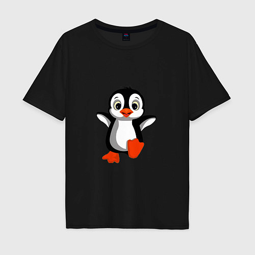 Мужская футболка оверсайз Маленький крошка пингвин / Черный – фото 1