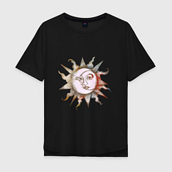 Футболка оверсайз мужская Солнце и луна - Солнцестояние, цвет: черный