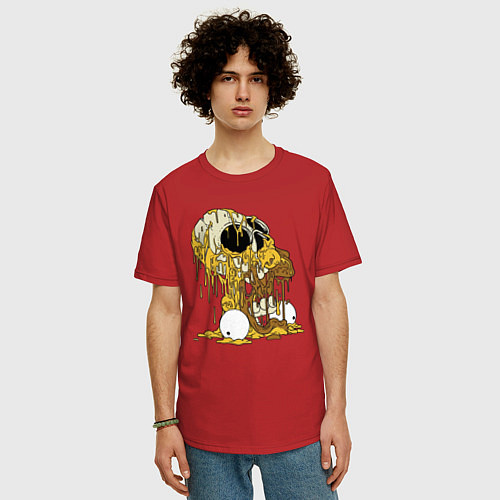 Мужская футболка оверсайз Разложившийся Гомер Симпсон - ужас / Красный – фото 3