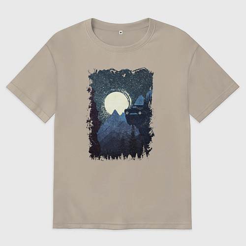 Мужская футболка оверсайз Джип и пропасть / Миндальный – фото 1