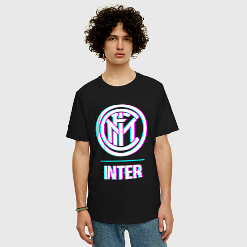 Мужская футболка оверсайз Inter FC в стиле glitch / Черный – фото 3