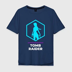 Футболка оверсайз мужская Символ Tomb Raider в неоновых цветах, цвет: тёмно-синий