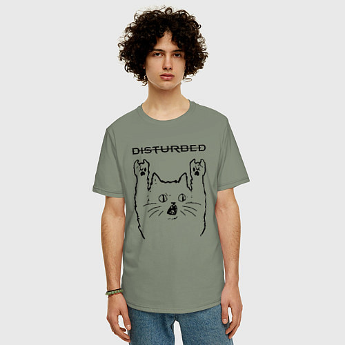 Мужская футболка оверсайз Disturbed - rock cat / Авокадо – фото 3