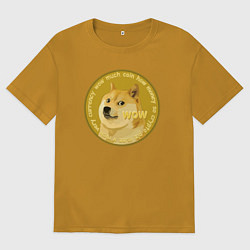 Футболка оверсайз мужская Иронизирующая монета с Доге, цвет: горчичный