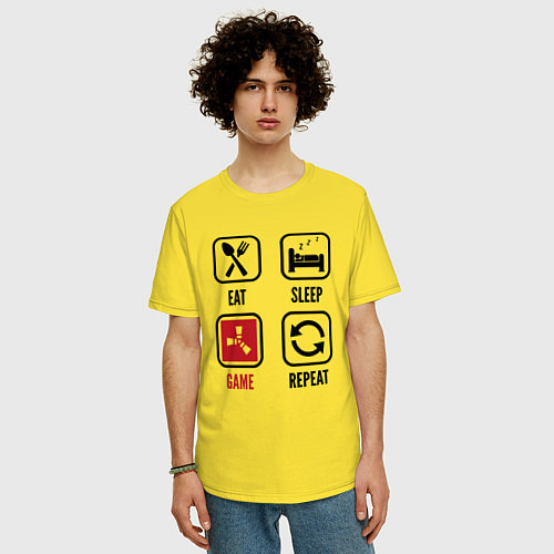 Мужская футболка оверсайз Eat - sleep - Rust - repeat / Желтый – фото 3
