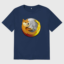 Футболка оверсайз мужская Пёсик Доге охватывает планету, цвет: тёмно-синий