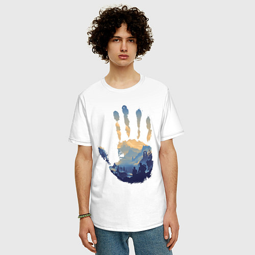 Мужская футболка оверсайз Отпечаток ладони Кратоса / Белый – фото 3