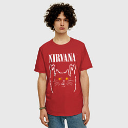 Футболка оверсайз мужская Nirvana rock cat, цвет: красный — фото 2