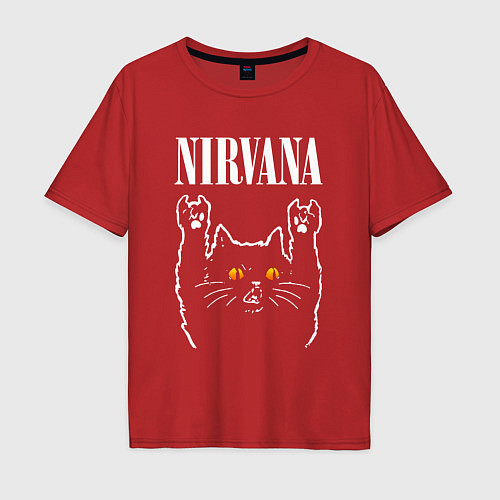 Мужская футболка оверсайз Nirvana rock cat / Красный – фото 1