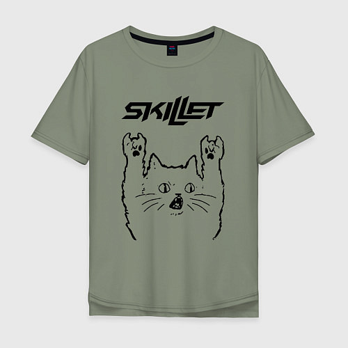 Мужская футболка оверсайз Skillet - rock cat / Авокадо – фото 1