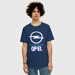 Футболка оверсайз мужская Значок Opel в стиле glitch, цвет: тёмно-синий — фото 2