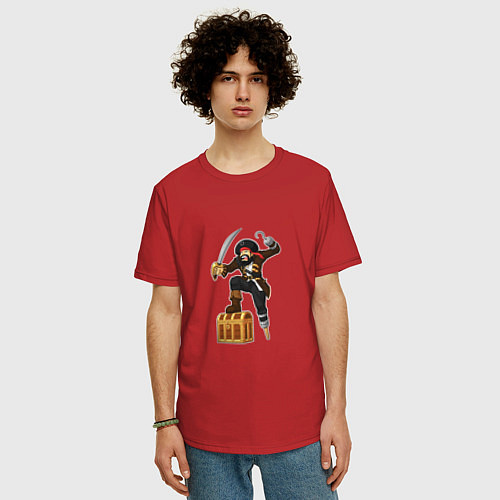 Мужская футболка оверсайз Пират поставил ногу на сундук / Красный – фото 3