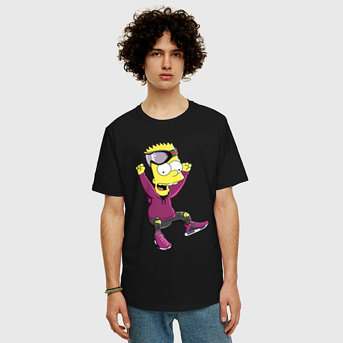 Мужская футболка оверсайз Барт Симпсон в прыжке / Черный – фото 3