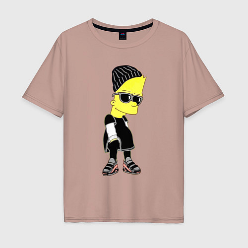 Мужская футболка оверсайз Барт Симпсон в тёмных очках / Пыльно-розовый – фото 1