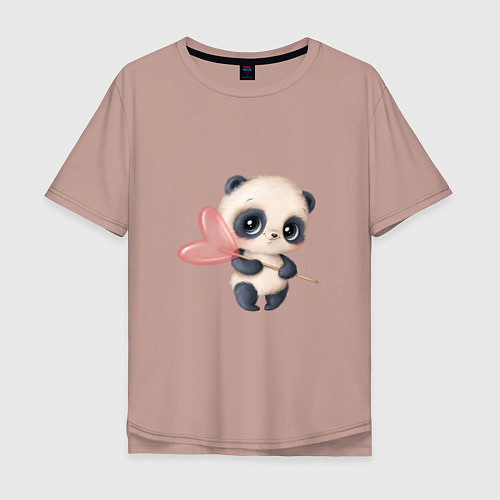 Мужская футболка оверсайз Панда с леденцом / Пыльно-розовый – фото 1
