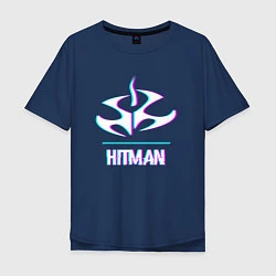 Футболка оверсайз мужская Hitman в стиле glitch и баги графики, цвет: тёмно-синий