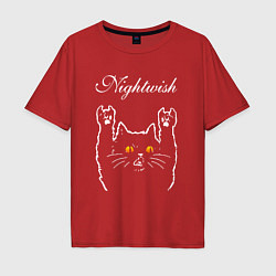 Футболка оверсайз мужская Nightwish rock cat, цвет: красный