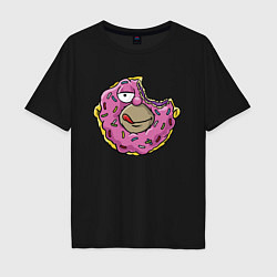 Футболка оверсайз мужская Гомер Симпсон - пончик, цвет: черный