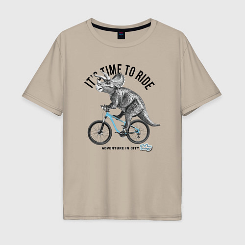 Мужская футболка оверсайз Путешествие на велосипеде / Миндальный – фото 1