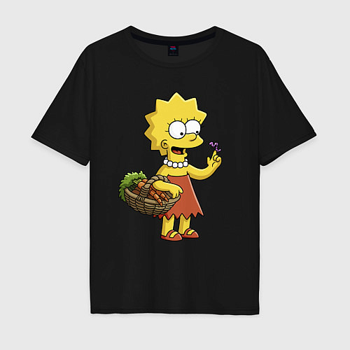 Мужская футболка оверсайз Lisa Simpson с гусеницей на даче / Черный – фото 1