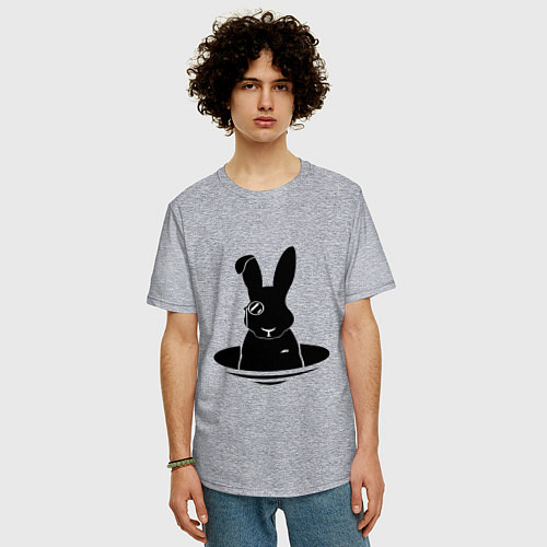 Мужская футболка оверсайз Кролик с моноклем / Меланж – фото 3