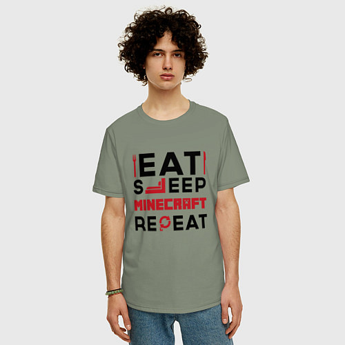 Мужская футболка оверсайз Надпись: eat sleep Minecraft repeat / Авокадо – фото 3
