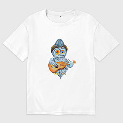 Футболка оверсайз мужская Сова с гитарой, цвет: белый